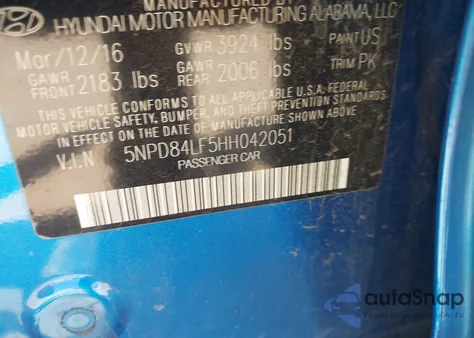 2017 Hyundai Elantra Limited from USA, damaged, VIN 5NPD84LF5HH042051